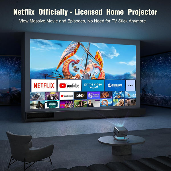 【Netflix Officially & Dolby Audio】Smart 4K Projector, Auto Focus & Keystone, VOPLLS 700 ANSI Full HD 1080P WiFi 6 Bluetooth Portable Projector, 60Hz Home Cinema Projectors for iOS/Android/Outdoor