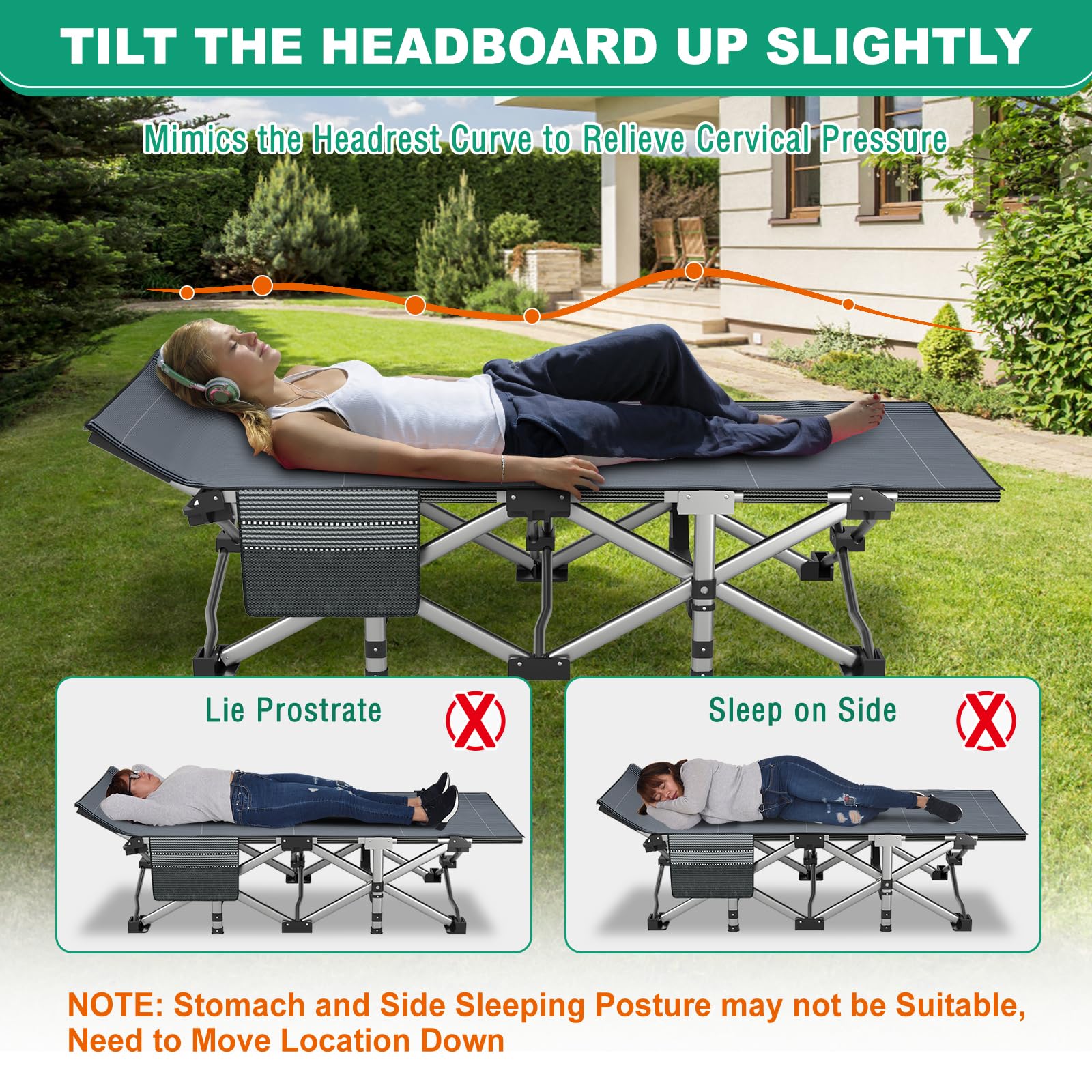 Meulbaty Oversized Folding Camp Bed with Mattress - 46cm Wide, 400KG Heavy Duty Steel Frame and Oxford Cloth, 198x81x46 cm Camping Cot, Great for Adults, Garden and Trip (XXL Black)