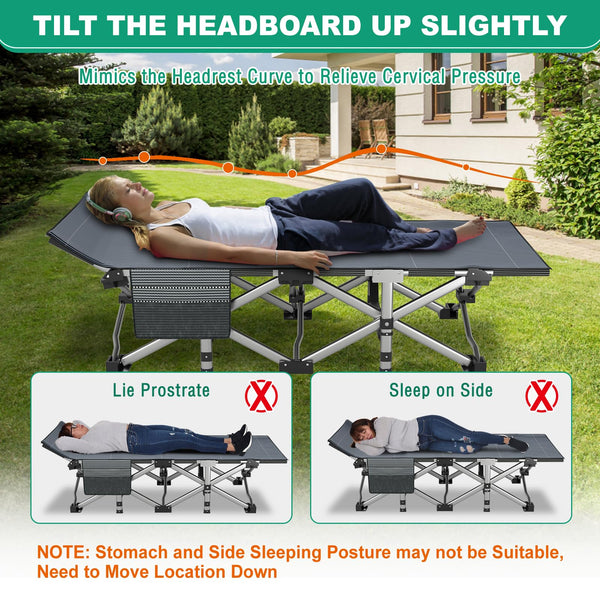 Meulbaty Oversized Folding Camp Bed with Mattress - 46cm Wide, 400KG Heavy Duty Steel Frame and Oxford Cloth, 198x81x46 cm Camping Cot, Great for Adults, Garden and Trip (XXL Black)