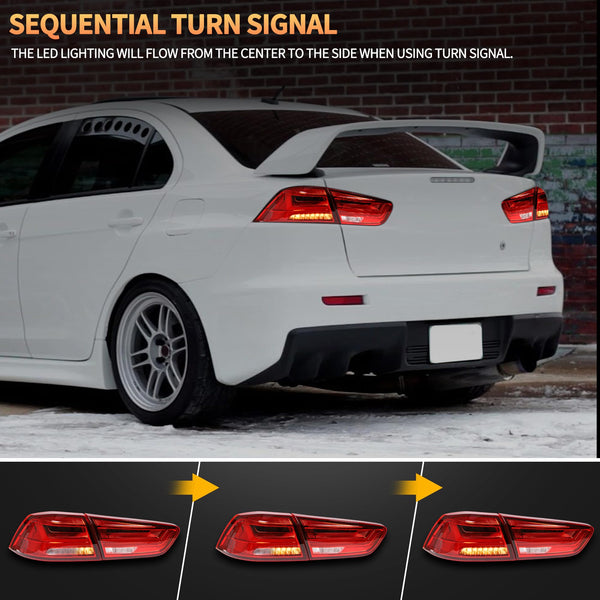 VLAND LED Rear Lights compatible with Lancer & EVO X 2008-2020 (Not Fit fortis/io), w/Sequential indicator, Driver & Passenger Side (Smoked dynamic 2)