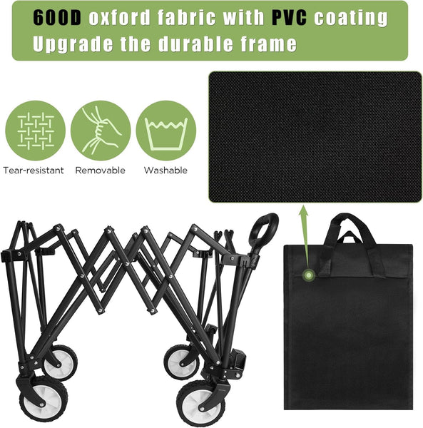 HOFTME Foldable Cart on Wheels, 220LBS/100kg Large Capacity, Folding Garden Trolley, Black