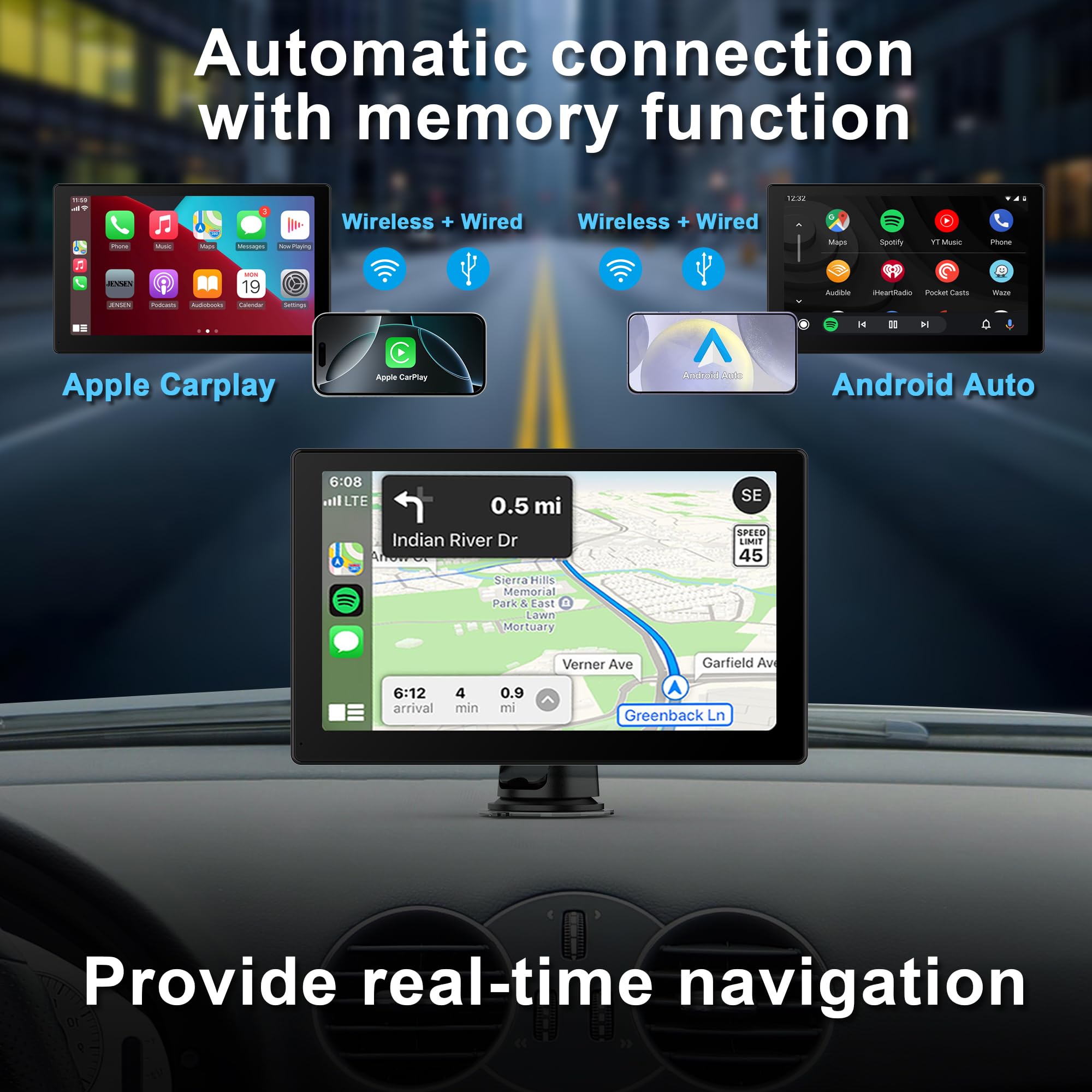 Car Stereo,9 Inch CarPlay Screen for Apple Car play & Android Auto,Portable Car Player Wireless Car Play Screen with Voice Control, Suitable for Most Vehicles (9 Inch +Camera)