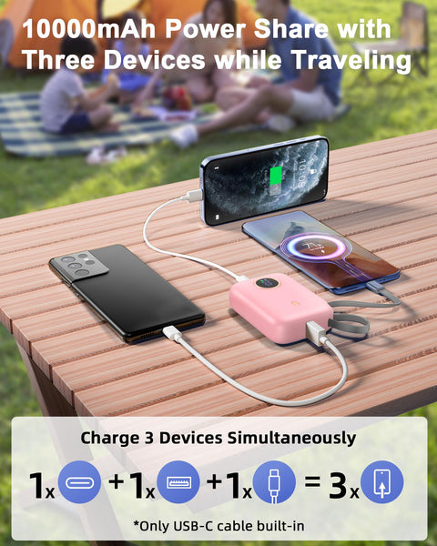 Power Bank Fast Charging 10000 mAh, 22.5W PD QC3.0 High-Speed Portable Charger, PowerBank With Built In Cable USB C, Pocket-Sized Battery Pack for iPhone 16/15, Samsung S23/S24 and More (Jet Black)