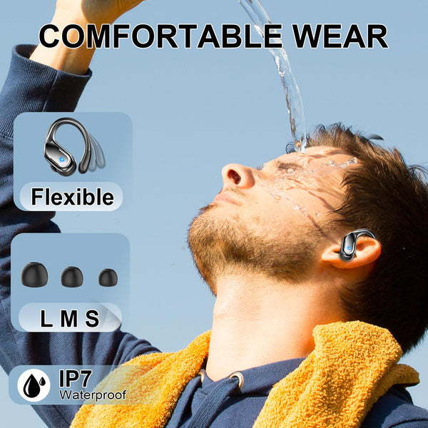 Wireless Earbuds, Bluetooth 5.4 Headphones with ENC Mic, 75H Stereo Noise Cancelling Ear Buds, Wireless Headphones with Sports Earhooks, LED Display, IP7 Waterproof Bluetooth Earphones for Running Gym