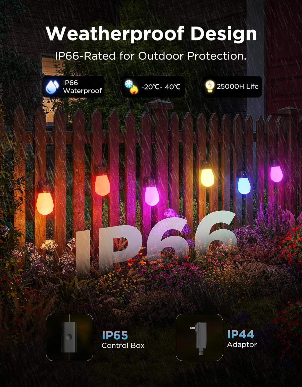 Govee Outdoor String Lights 15M, Smart RGBIC Dimmable Lights Warm White LED Bulbs, IP66 Waterproof Garden Lights with 111 Scene Modes, Works with Alexa, Google Assistant, Matter for Backyard, Party
