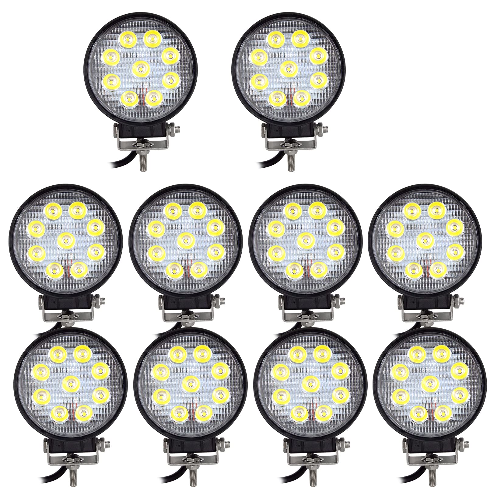 RIGIDON 2 Pcs Round Led Work Light, 4 inch 42W Flood Beam, 12V 24V Driving Lights Lamp for Car Off Road Boat Truck 4x4 SUV ATV Tractors Excavator, 6000K White, Fog Lamp