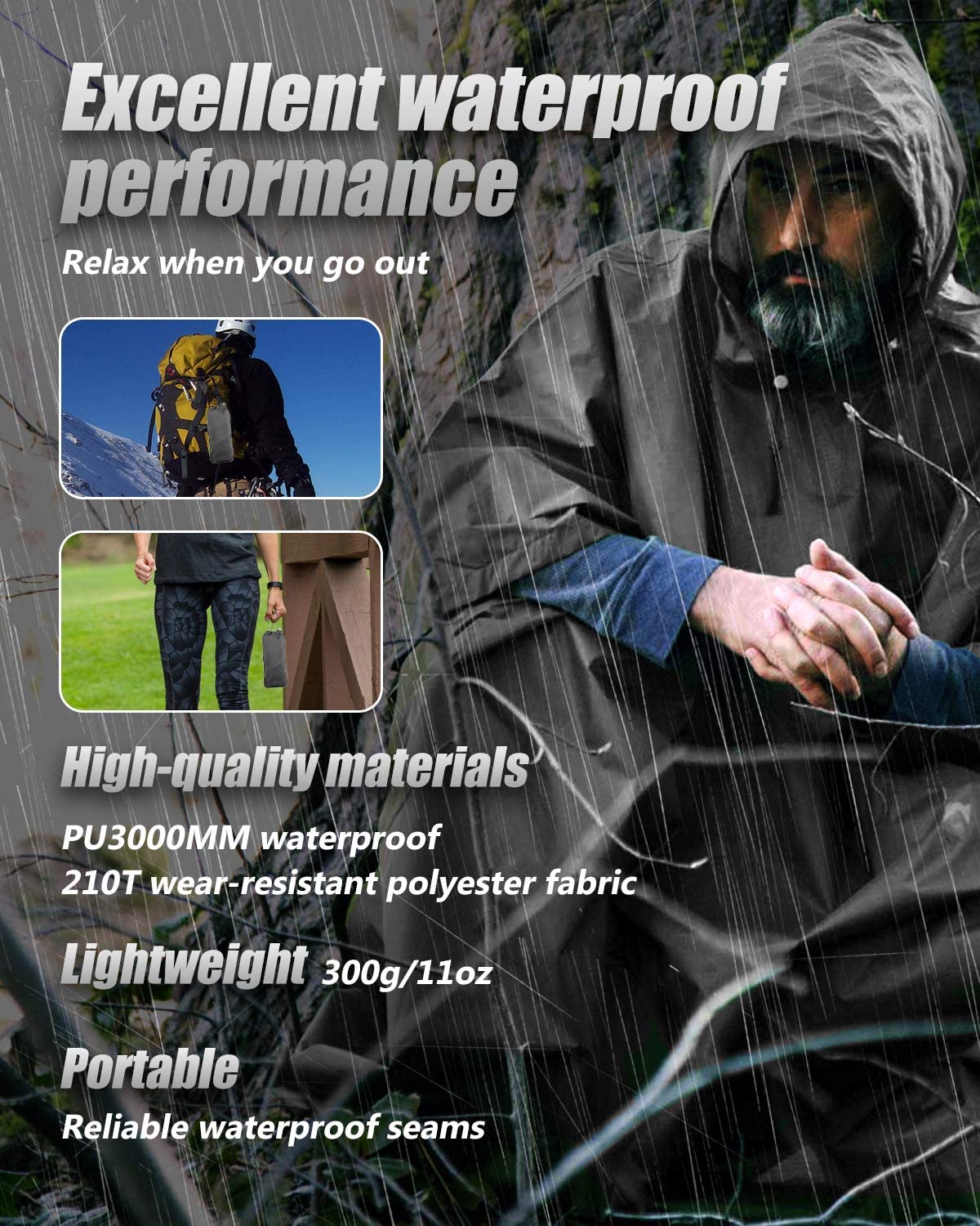 Victoper Waterproof Poncho Adult, Reusable Rain Poncho Adult Waterproof Poncho Waterproof Adult Lightweight Waterproof Raincoat for Outdoor Hiking Camping Cycling Traveling