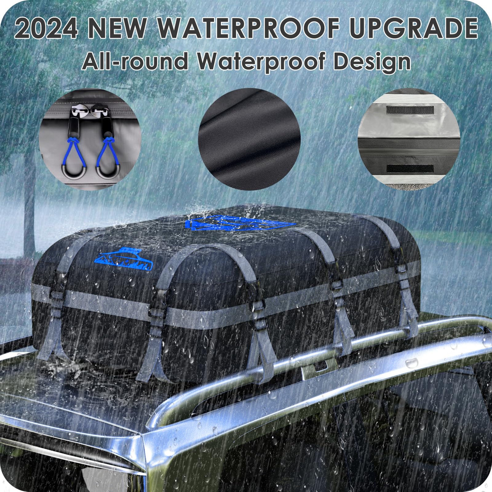BOYUJK Car Roof Bag - 20 Cubic/566L, Waterproof, No Rack Needed, Anti-Slip Mat & 6 Heavy-Duty Straps, Folding Soft Roof Box (Blue, 566L)