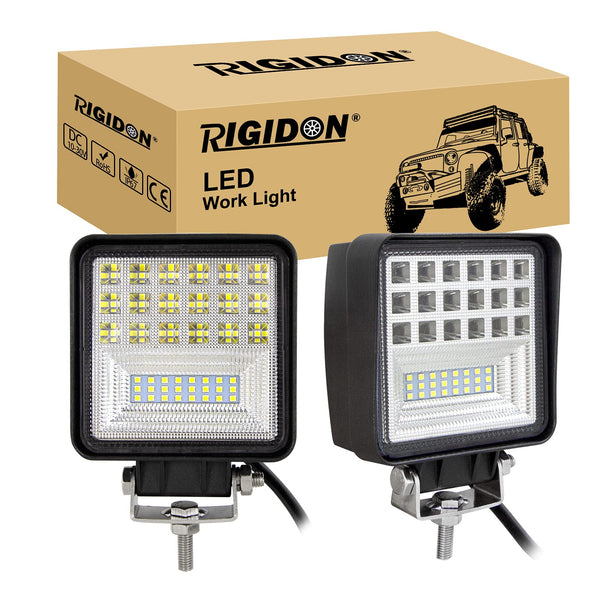 RIGIDON 2 Pcs Square Led Work Light, 4 inch 48W Spot Beam, 12V 24V Driving Lights Lamp for Car Off road Boat Truck 4x4 SUV ATV Tractors Excavator, 6000K White, Fog Lamp