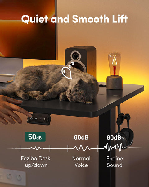 FEZIBO Height Adjustable Electric Standing Desk, 120 * 60 cm Stand up Table, Sit Stand Home Office Desk with Splice Board, White Frame/Maple Top