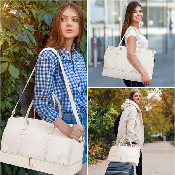 ETRONIK Weekend Overnight Bag for Women, Large Travel Duffle Bag with Shoe Compartment & Wet Pocket, Carry On Tote Bags Gym Duffel Bag with Toiletry Bags for Hospital 3 Pcs Set, Black