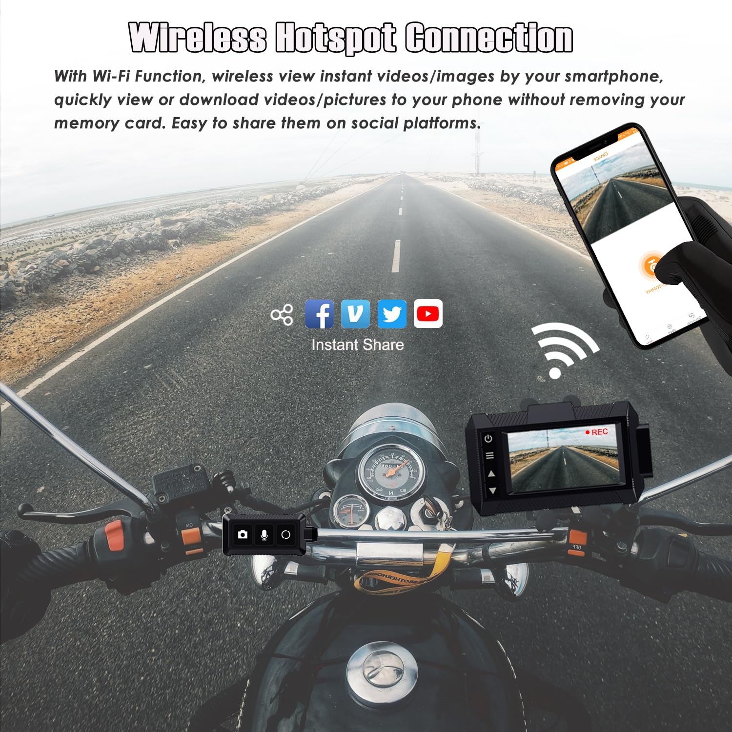 ydi Motorbike Dash Cam, New Upgraded Motorcycle Waterproof Camera 3'' LCD Front and Rear Camera FHD 1080P Wide Angle 150° with Built-in GPS, Wi-Fi, Wired Control, Max up to 256GB