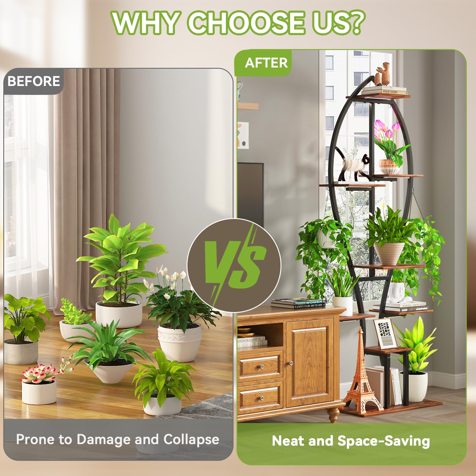 Zekoled 9-Tier Plant Stand with Grow Lights & Auto Timer, 167cm Tall S-Shaped Indoor/Outdoor Plant Shelf, Metal Plant Flower Holder, StandSpace-Saving Corner Shelf for Home, Balcony, Patio