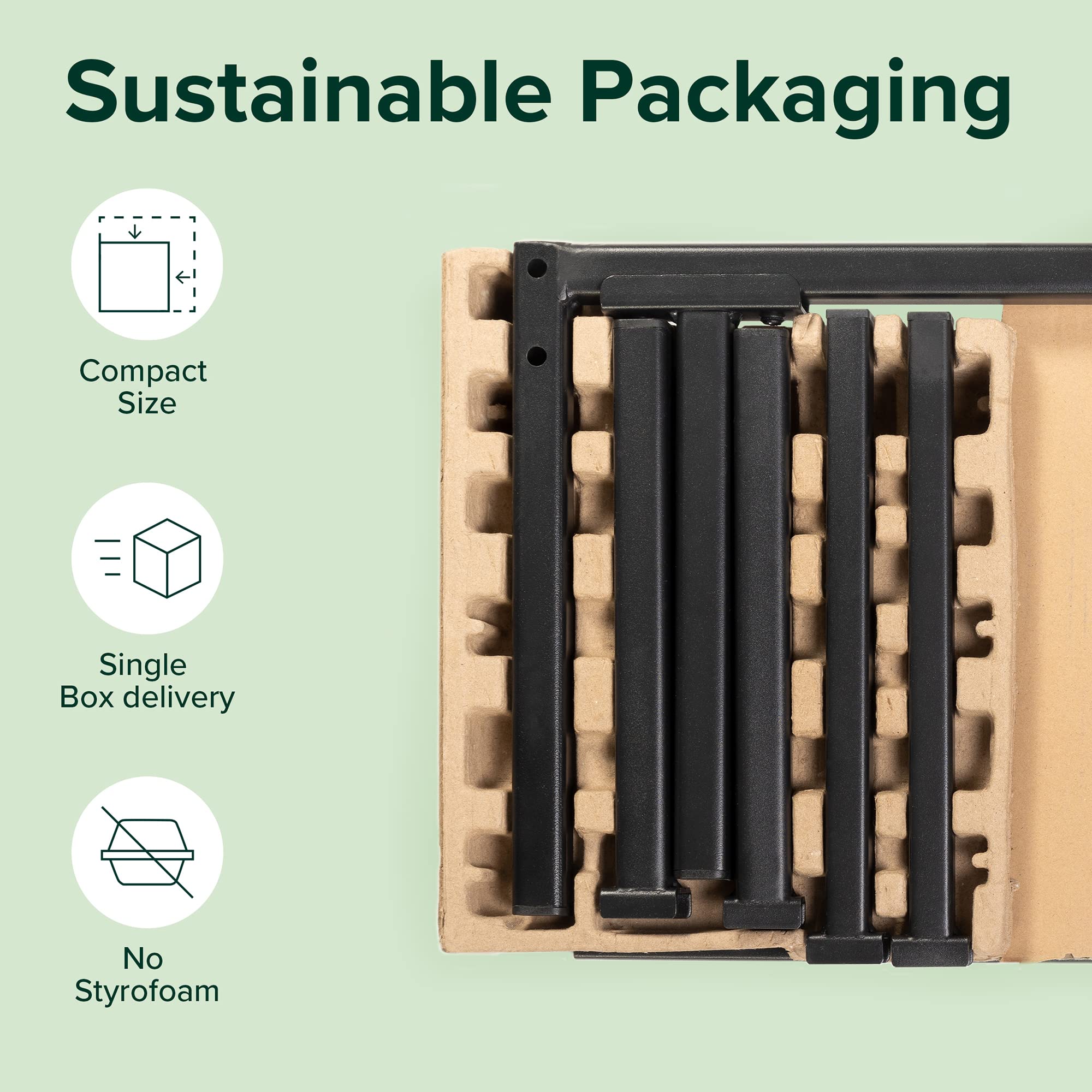 Zinus Figari Double Bed frame - Bed 135x190 cm - 31 cm Height with Underbed storage - Sustainable Bamboo and Metal Platform Bed frame with Slatted Headboard - Brown and Black