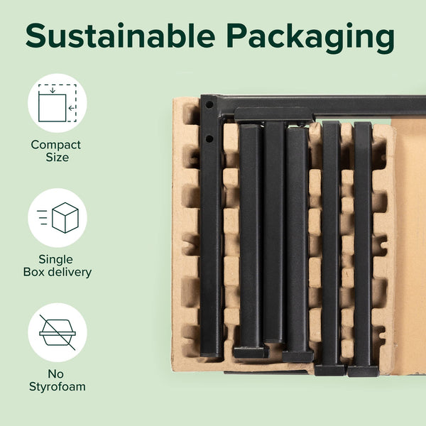 Zinus Figari Double Bed frame - Bed 135x190 cm - 31 cm Height with Underbed storage - Sustainable Bamboo and Metal Platform Bed frame with Slatted Headboard - Brown and Black