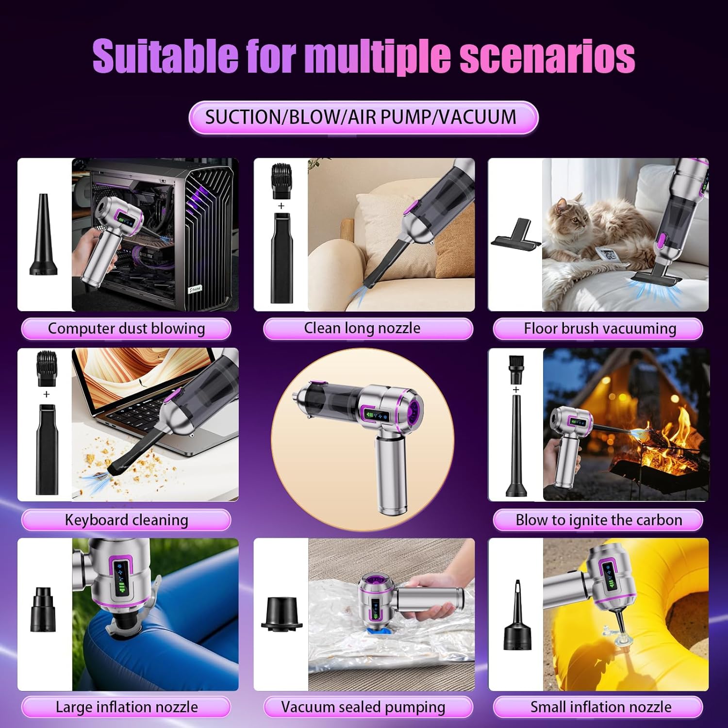 Lyiazsoy Car Vacuum Cleaner Cordless,22000PA High Power Mini Vacuum Cleaner,Rechargeable Handheld Vacuum Cordless,car hoovers for Pet Hair, Home, Office, Kitchen(Purple)