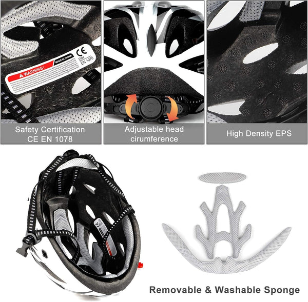 RaMokey Cycle Helmet, Lightweight Bicycle Helmet, Adjustable Mountain & Road Bike Helmets for Adults, 18 Vents with Adjustable Strap & Detachable Visor for Mens Womens(Head Sizes 58-62cm)