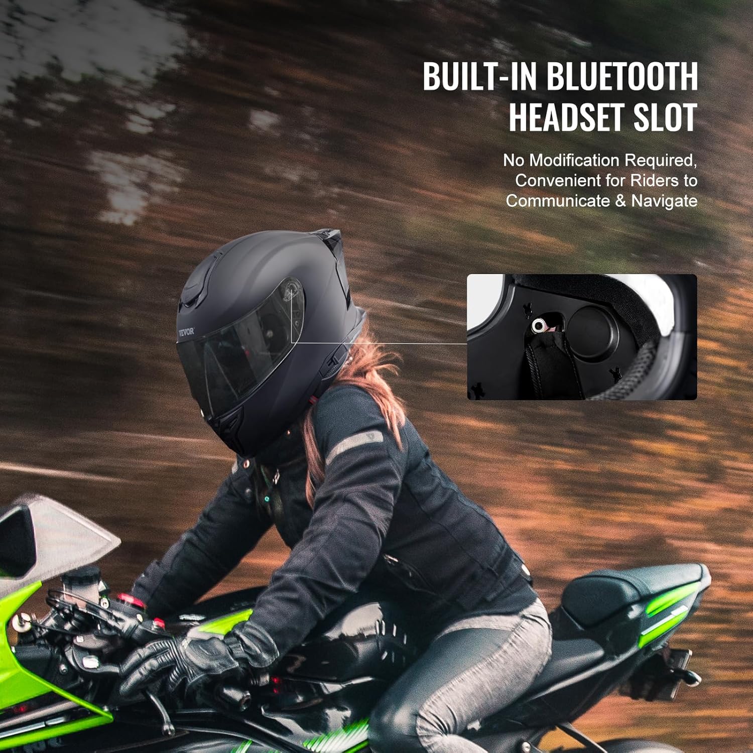 VEVOR Motorcycle Helmet, Full Face, Smart Street ABS & High Density Helmet with Bluetooth Slot & Interchangeable Lens, DOT Approved Comfortable Motocross Helmet, Fit for Youth & Adults