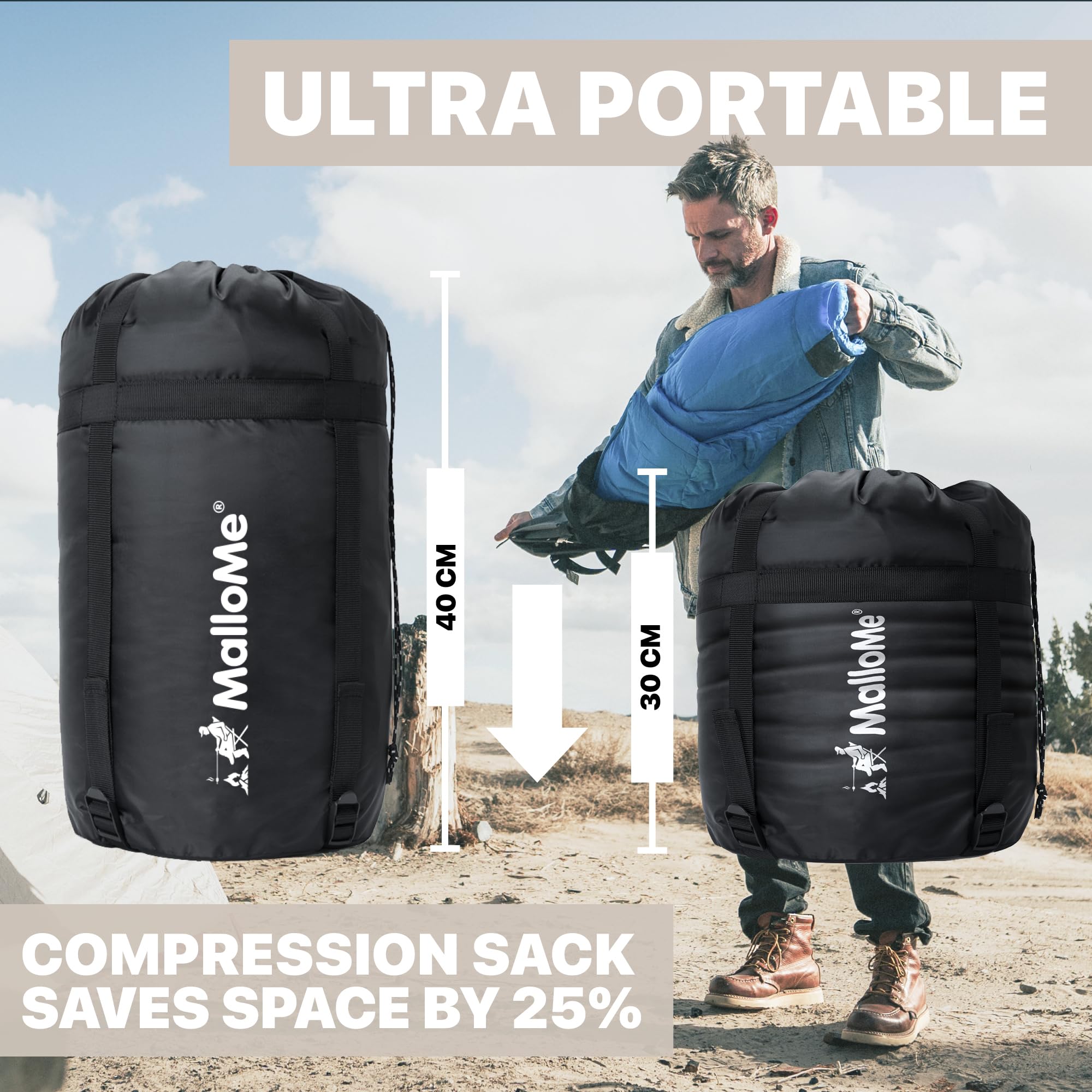 MalloMe Sleeping Bags for Adults & Kids Sleeping Bag 3-4 Season - Ultralight Backpacking Sleeping Bag Cold Weather & Warm, Lightweight Compact, Single Adult Girls Boys Winter Sleep Camping Accessories