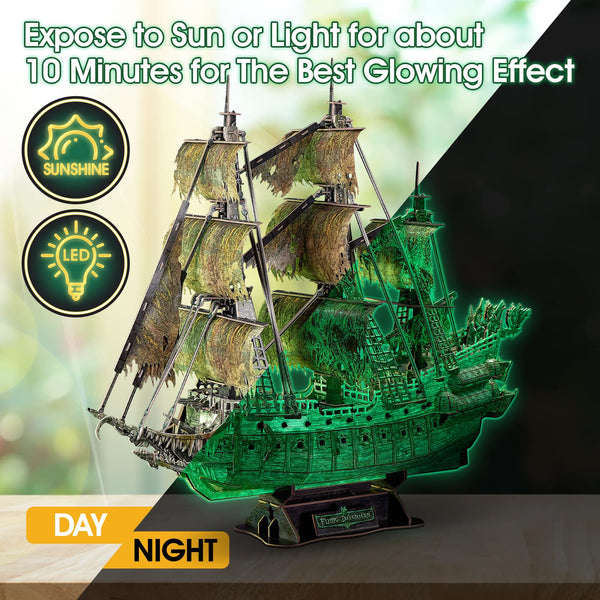 CubicFun LED Pirates of the Caribbean Flying Dutchman Model Kits for Adults to Build 3D Jigsaw Puzzles Ship Model Building Gifts for Adults Kids Girls Boys - 360 Pieces