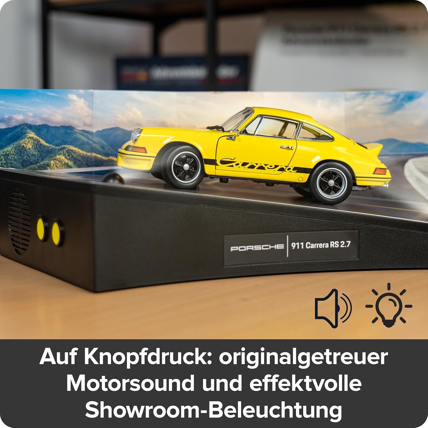 FRANZIS 67273 Porsche 911 Carrera RS 2.7 Advent Calendar Model Kit 1:24 Scale Including Sound Base and 52-Page Accompaniment Book