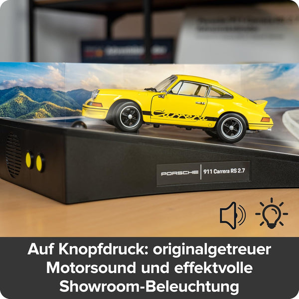 FRANZIS 67273 Porsche 911 Carrera RS 2.7 Advent Calendar Model Kit 1:24 Scale Including Sound Base and 52-Page Accompaniment Book