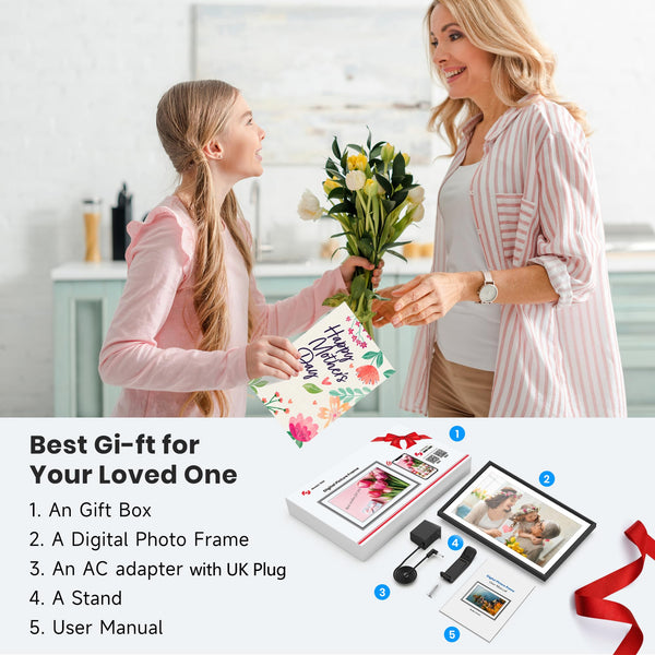 Frameo WiFi Digital Photo Frame 10.1 Inch - 1280x800 HD IPS Touch Screen Picture Frame Electronic, 32GB Memory, Auto Rotate, Wall Mountable, Digital PictureFrame for Sharing Photos and Videos