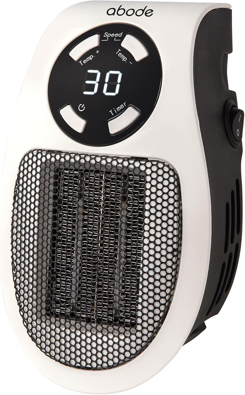 Abode 500W Compact Portable White Ceramic Plug in Heater with 2 Heat Settings & Overheat Protection, Electric Heater, LED Display, 12hr Auto Timer, 10m2 Room Size APH1001