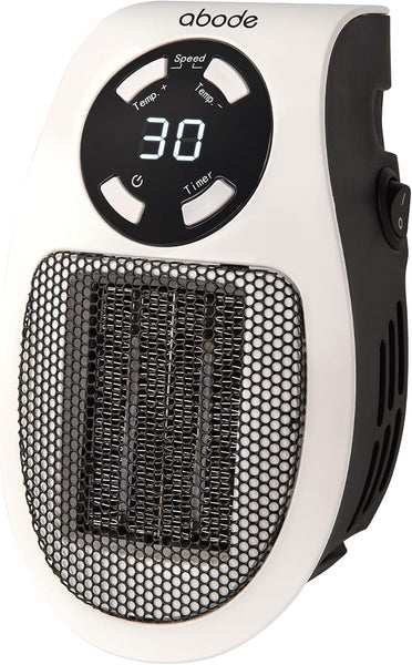 Abode 500W Compact Portable White Ceramic Plug in Heater with 2 Heat Settings & Overheat Protection, Electric Heater, LED Display, 12hr Auto Timer, 10m2 Room Size APH1001