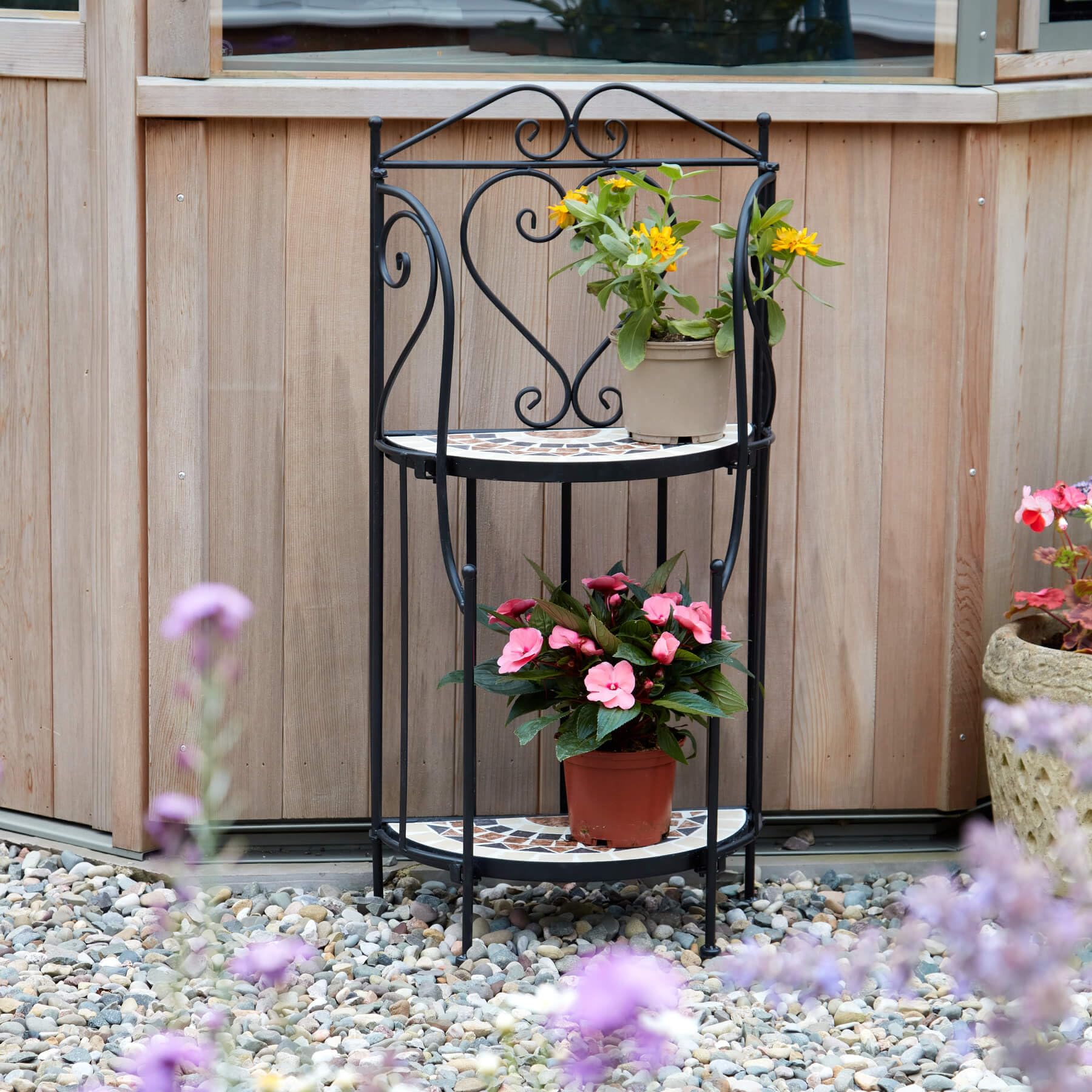 Home Source Sunflower Mosaic Garden Plant Stand, Metal, Black