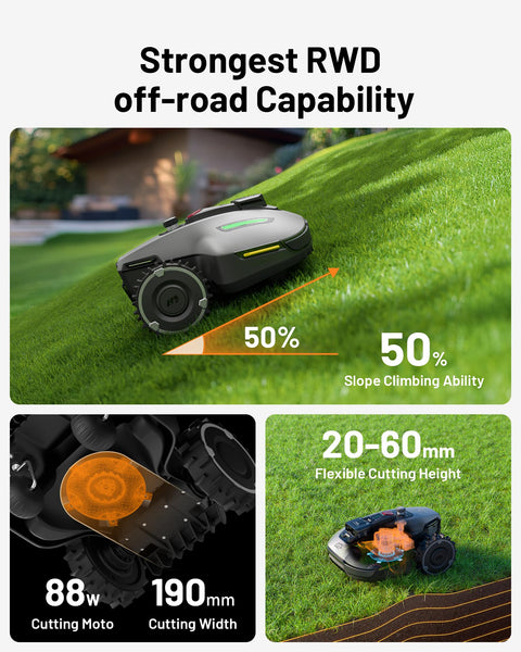 MAMMOTIONYUKA mini Robot Lawn Mower without Boundary Auto Mapping UltraSense Al Vision, 80% Gradient, 25-70 mm Cutting Height (YUKAmini700)