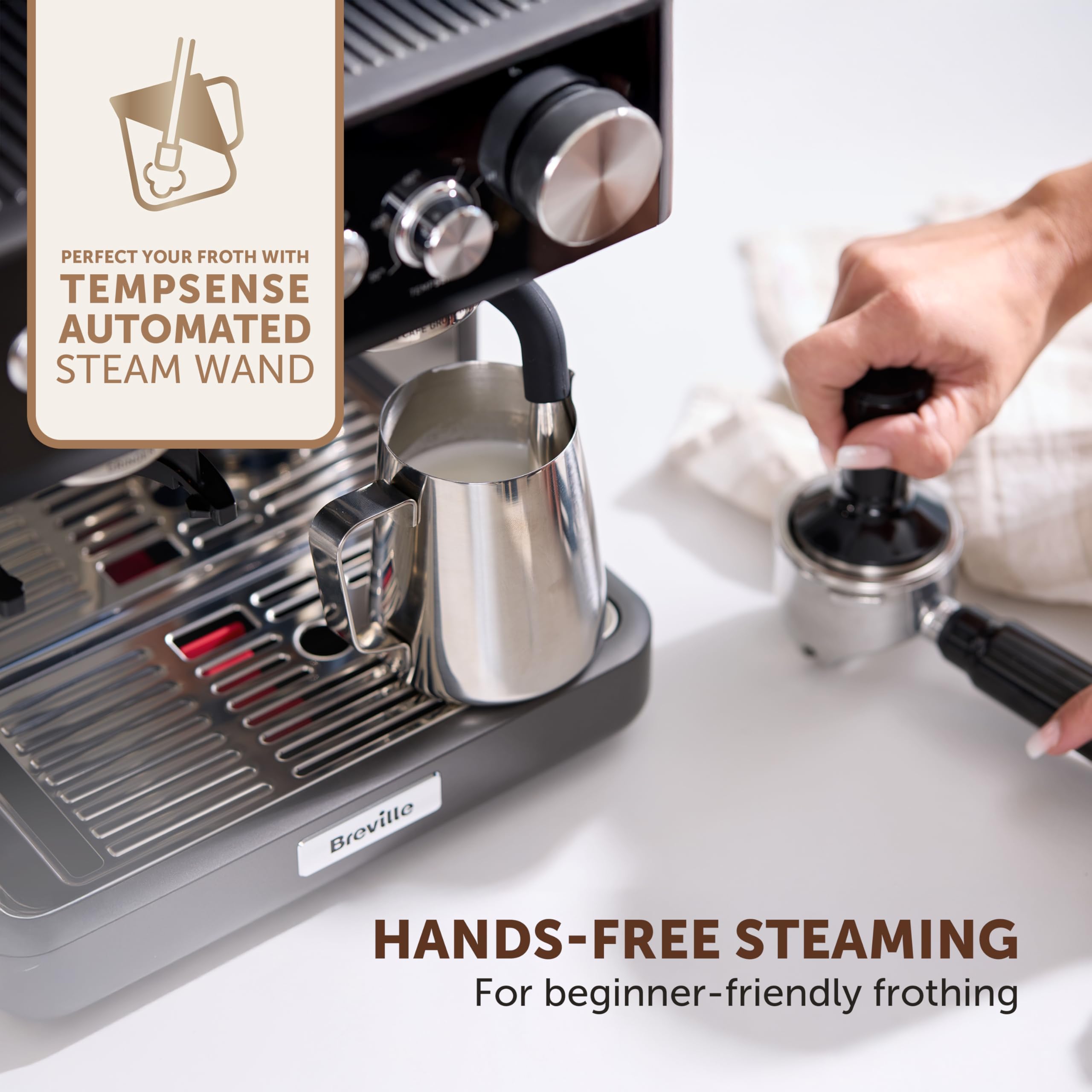 Breville Barista Max Espresso Machine | Latte & Cappuccino Coffee Maker with Integrated Bean Grinder & Steam Wand | 2.8 L Water Tank | 15 Bar Italian Pump | Stainless Steel