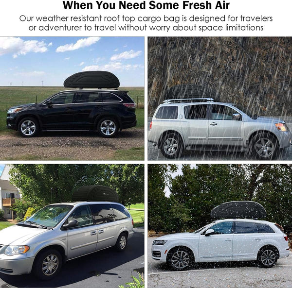 COSTWAY 14 Cubic Feet/400L Car Roof Bag, Waterproof Foldable Roofing Cargo Carrier with 4 Reinforced Straps, Anti-Slip Bottom & Storage Bag, Soft-Shell Rooftop Luggage Storage Box for All Cars