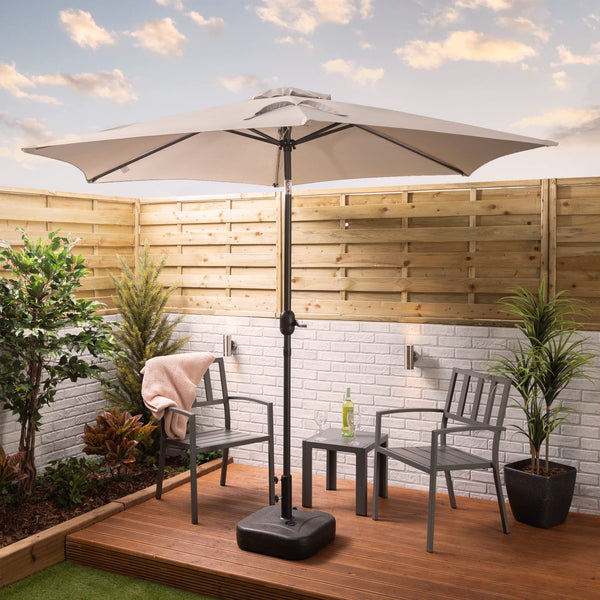 Alfresia 2.7 Metre Parasol - Round with Push Button Tilt, Outdoor Table Parasol Umbrella with Crank Handle, Garden Patio Sun Shade, Grey, Easy Assemble