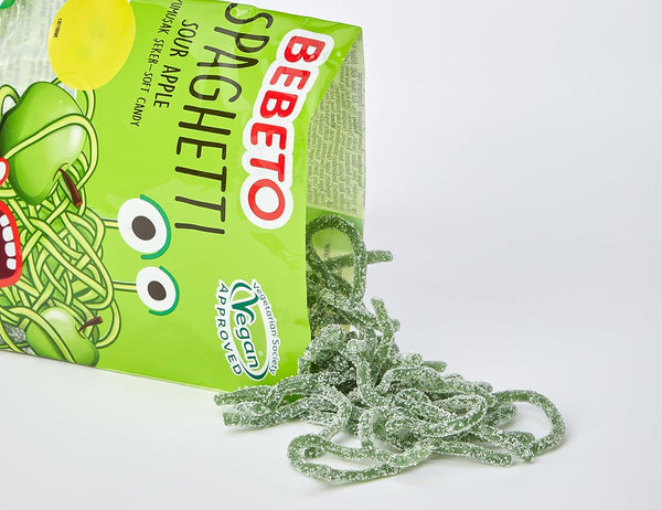 Bebeto Sour Apple Spaghetti Sweets - Delicious Vegan Sweets Made with Real Fruit Juice & Halal Certified