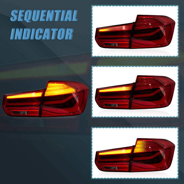 VLAND OLED Rear Lights Compatible with 2013-2018 BMW 3 Series F30 F35 F80 320i 328i 335i Sedan (Not for F31 F34), Tail Lights with Sequential Indicators, E-mark, Red