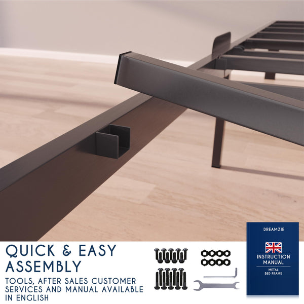 Dreamzie Metal Single Bed Frame 90x190 with Storage 35cm - Platform Sturdy and 20min Easy Assembly Bed Frames - Large Storage