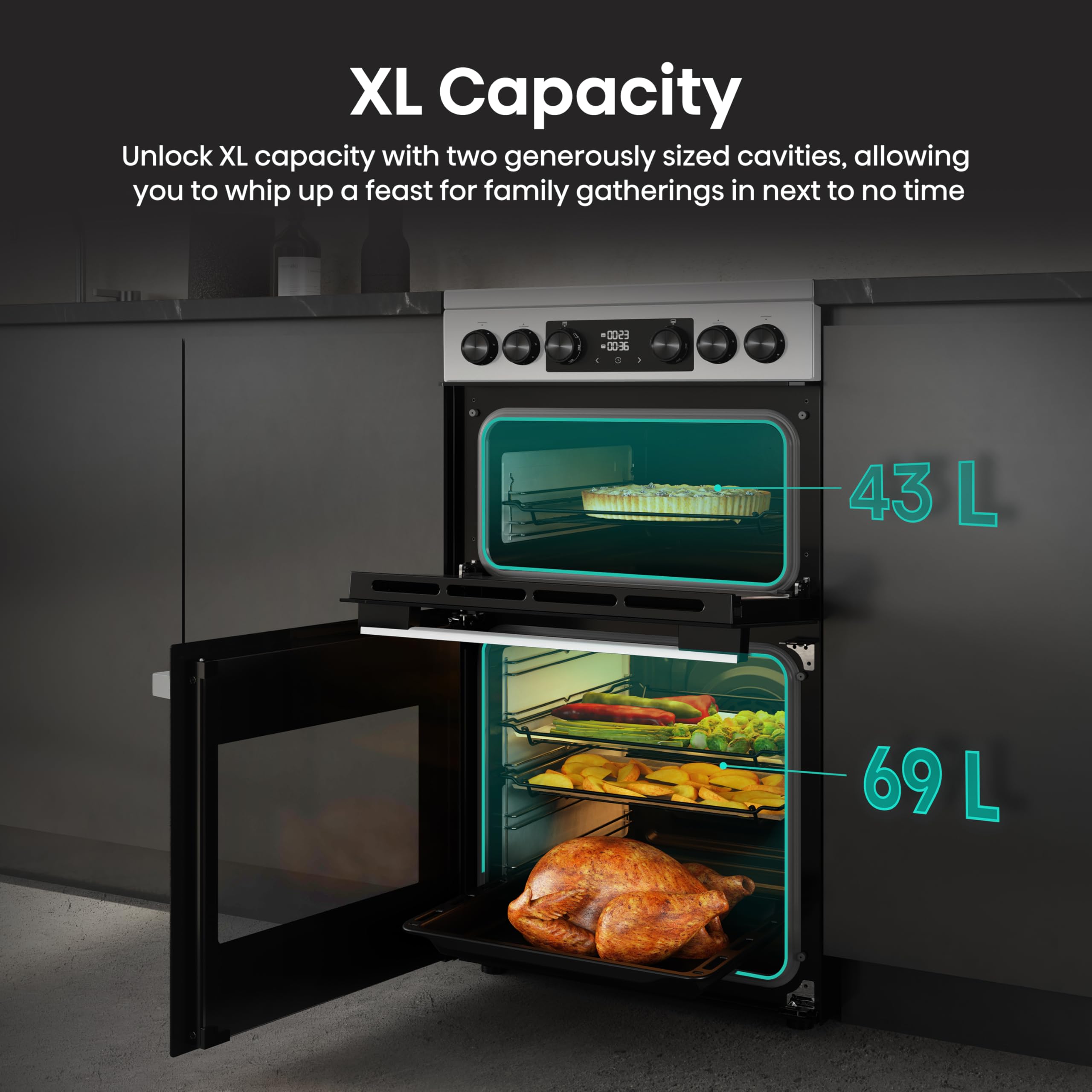 Hisense HDE3211BBUK 60cm Electric Cooker with Ceramic Hob-Black , A Rated Double Oven