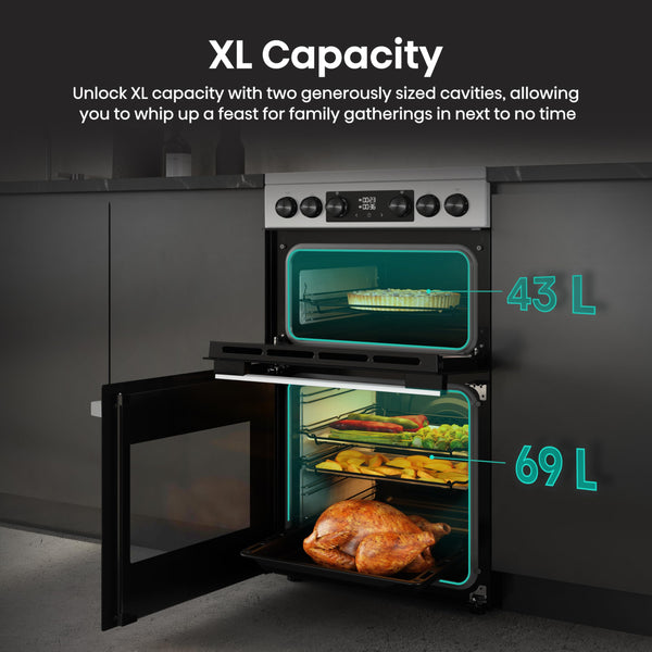 Hisense HDE3211BBUK 60cm Electric Cooker with Ceramic Hob-Black , A Rated Double Oven