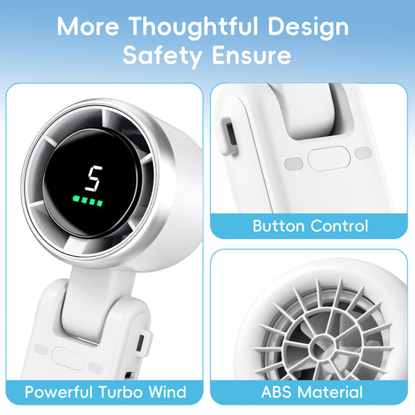Morelax Personal Handheld Fan,High-Speed Turbo Fans,5-Speed with LED Display,Powerful Motor,4000mAh,USB Rechargeable Portable Cooling Fan for Outdoor Activities,Travel,Working,White