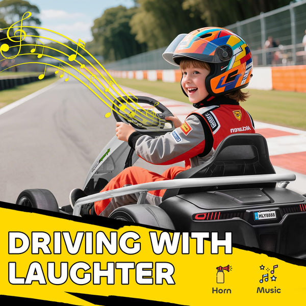 HOMCOM 24V Electric Go Kart for Kids, Ride-On Racing Go Kart with Slow Start, Music, Horn Honking and Safety Belt, for 8-12 Years Old, Blue