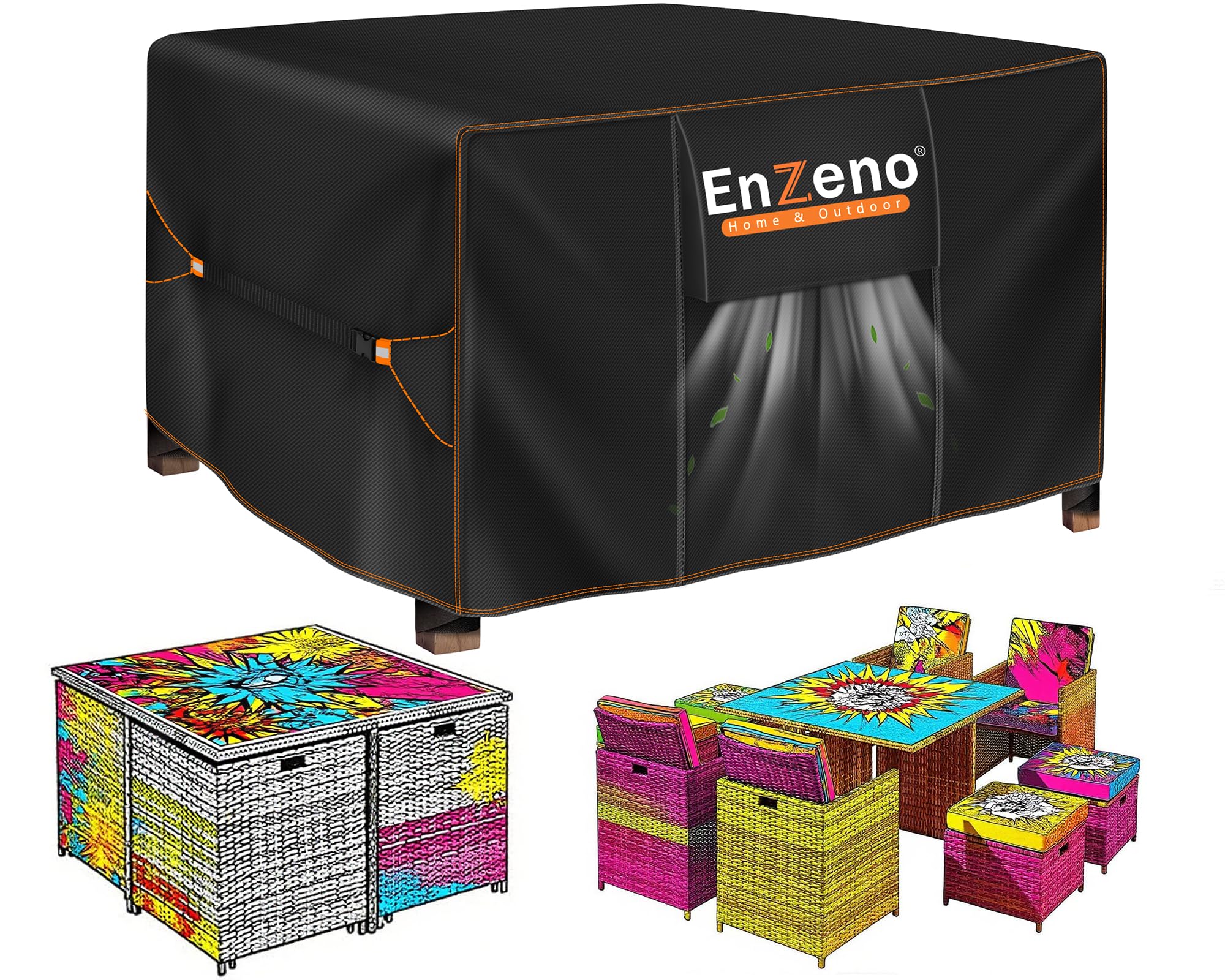 Enzeno Outdoor Garden Furniture Set Covers Waterproof,242x182x100cm Tear Resistant Oxford Fabric Furniture Covers for Outside,Large Patio Set Cover, Garden Table Cover,Windproof, Anti-UV,Rectangular