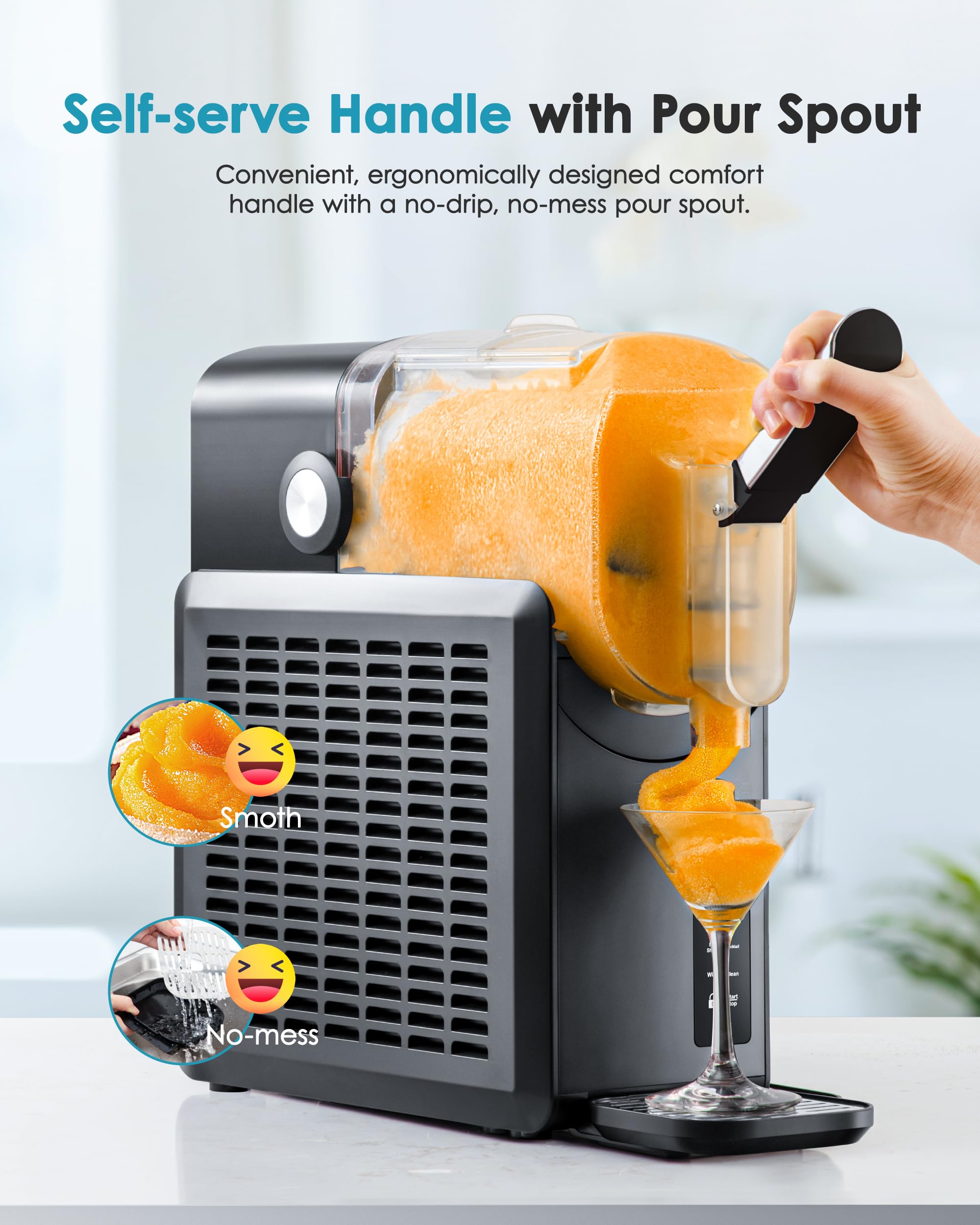 EUHOMY Slush Machine 2.6L Large Capacity Professional Frozen Drink Maker, No Ice Needed, Self-Cleaning, 5 Preset Programs & Child Lock, Slushie Machine for Frappés, Milkshake, Cocktail, Wine