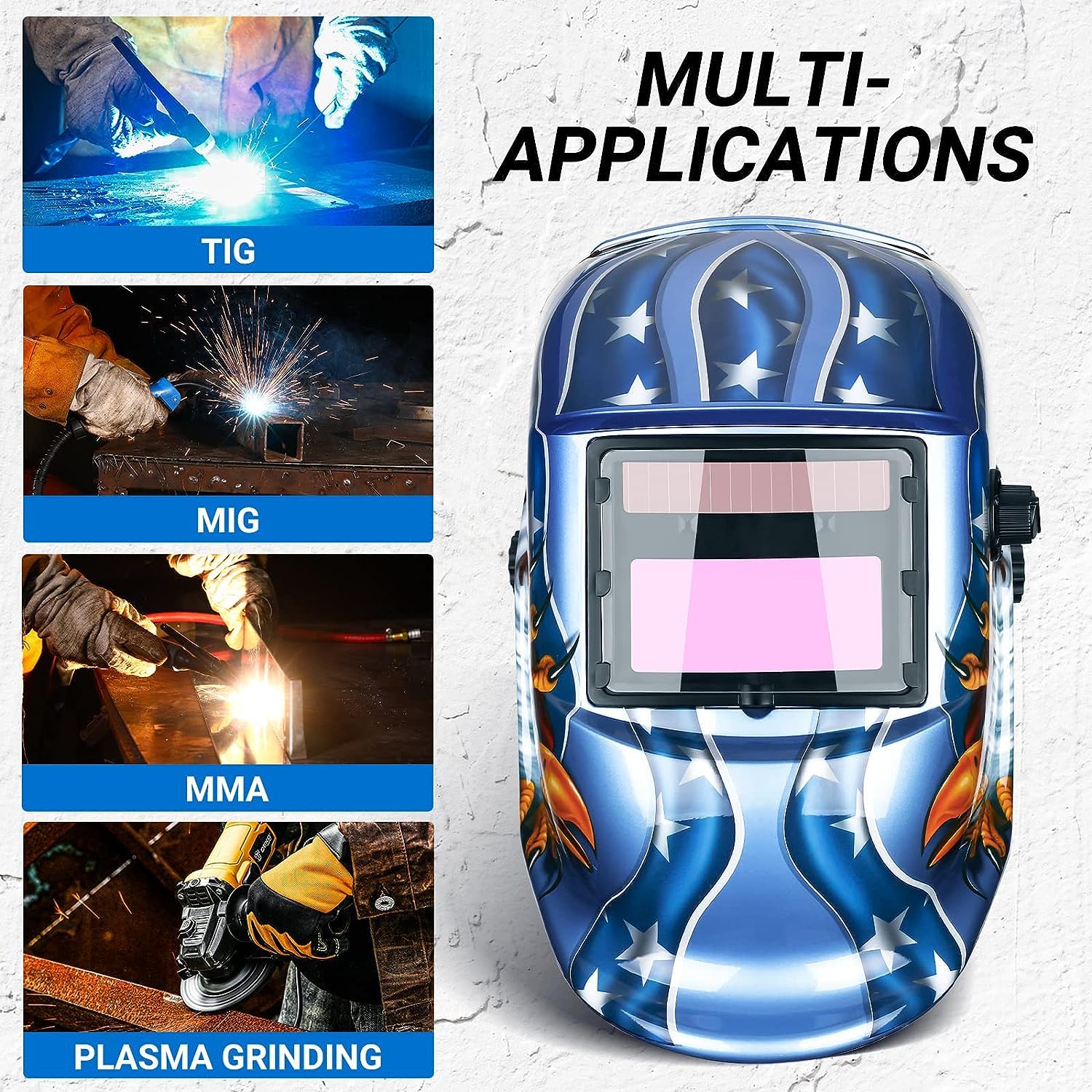 DEKO Welding Helmet Auto Darkening: True Color Solar Powered Auto Darkening Welding Helmets Welder Mask Hood (Skull Design)