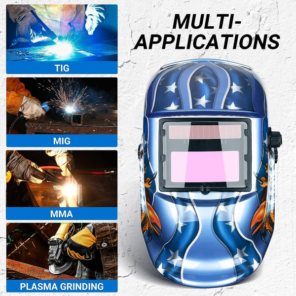 DEKO Welding Helmet Auto Darkening: True Color Solar Powered Auto Darkening Welding Helmets Welder Mask Hood (Skull Design)