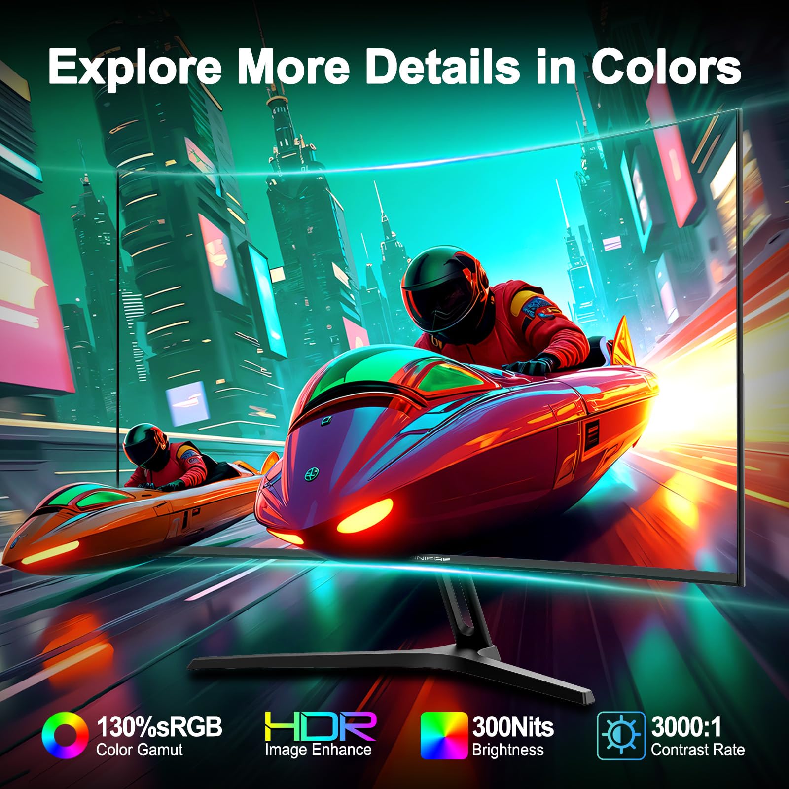 Minifire 27 Inch Gaming Monitor, 180Hz, Curved Gaming Monitor, Built in Speaker, Crosshair, 1Ms, sRGB130%, FHD 1080P Computer Screen, VESA Compatible, Eye Care Adaptive Sync HDMI＆DP Prots （MFG27C1 ）