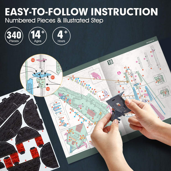 CubicFun LED Pirates of the Caribbean Flying Dutchman Model Kits for Adults to Build 3D Jigsaw Puzzles Ship Model Building Gifts for Adults Kids Girls Boys - 360 Pieces