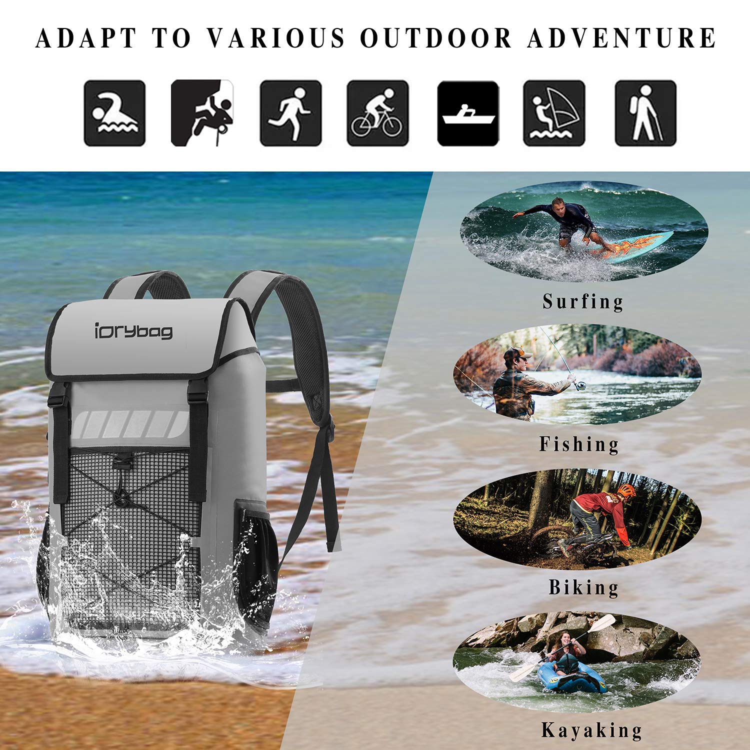 IDRYBAG Waterproof Backpack for Men 25L/45L, Dry Bags Waterproof Bag Kayak, Waterproof Dry Bag Backpack Hiking