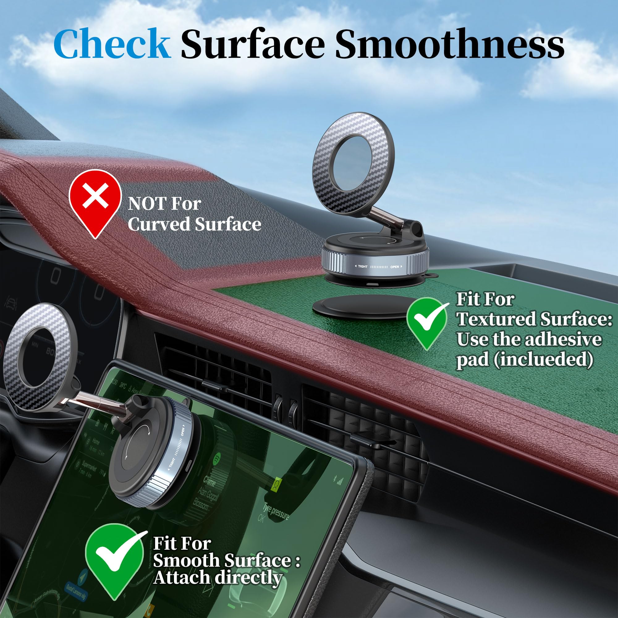 PlusAcc Vacuum Magnetic Phone Holder for Car - Suction Phone Mount 360°Rotatable Foldable Portable Strong Magnet Stand for iPhone16/15/14/13 & Samsung on Mirror,Smooth Surface, Windscreens