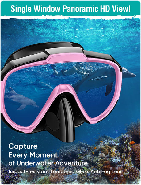 Lealinga Snorkel Set Adults Snorkel Mask Anti-Fog Panoramic View Diving Mask Dry Top Snorkel Kit with Travel Bag Diving Set for Snorkeling Scuba Diving Swimming Travel